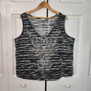 Tru Self Womens Grey Black Space Dye Beaded Sequin V-Neck Tank Top Size 1X/2X